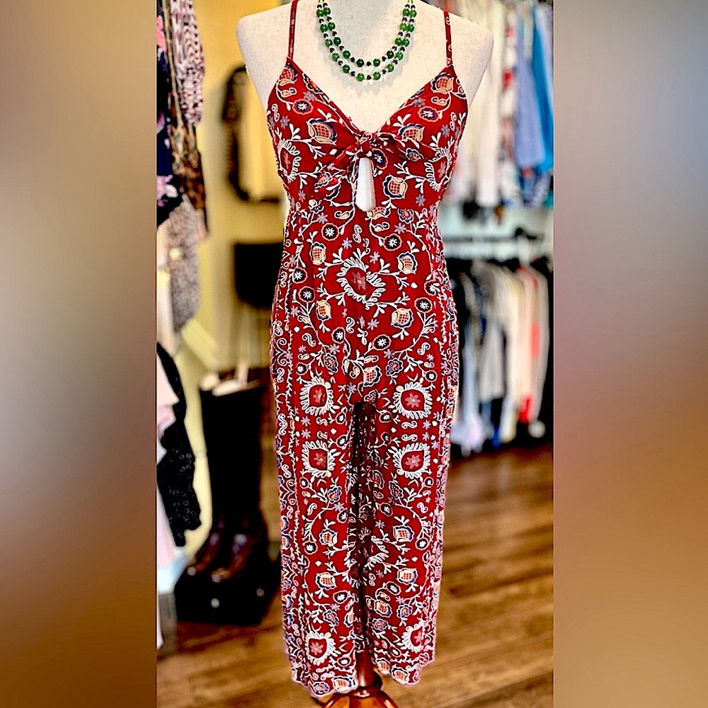 NWOT 'Angie' Boho Floral Wide Leg
Jumpsuit with Front Tie Detail